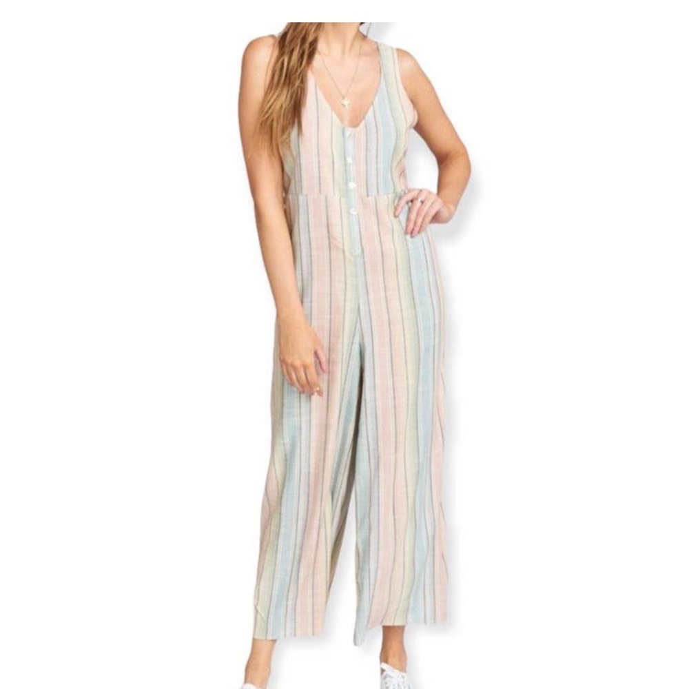 Show Me Your Mumu Multicolor Dunaway Wide Leg Rainbow Stripes Jumpsuit